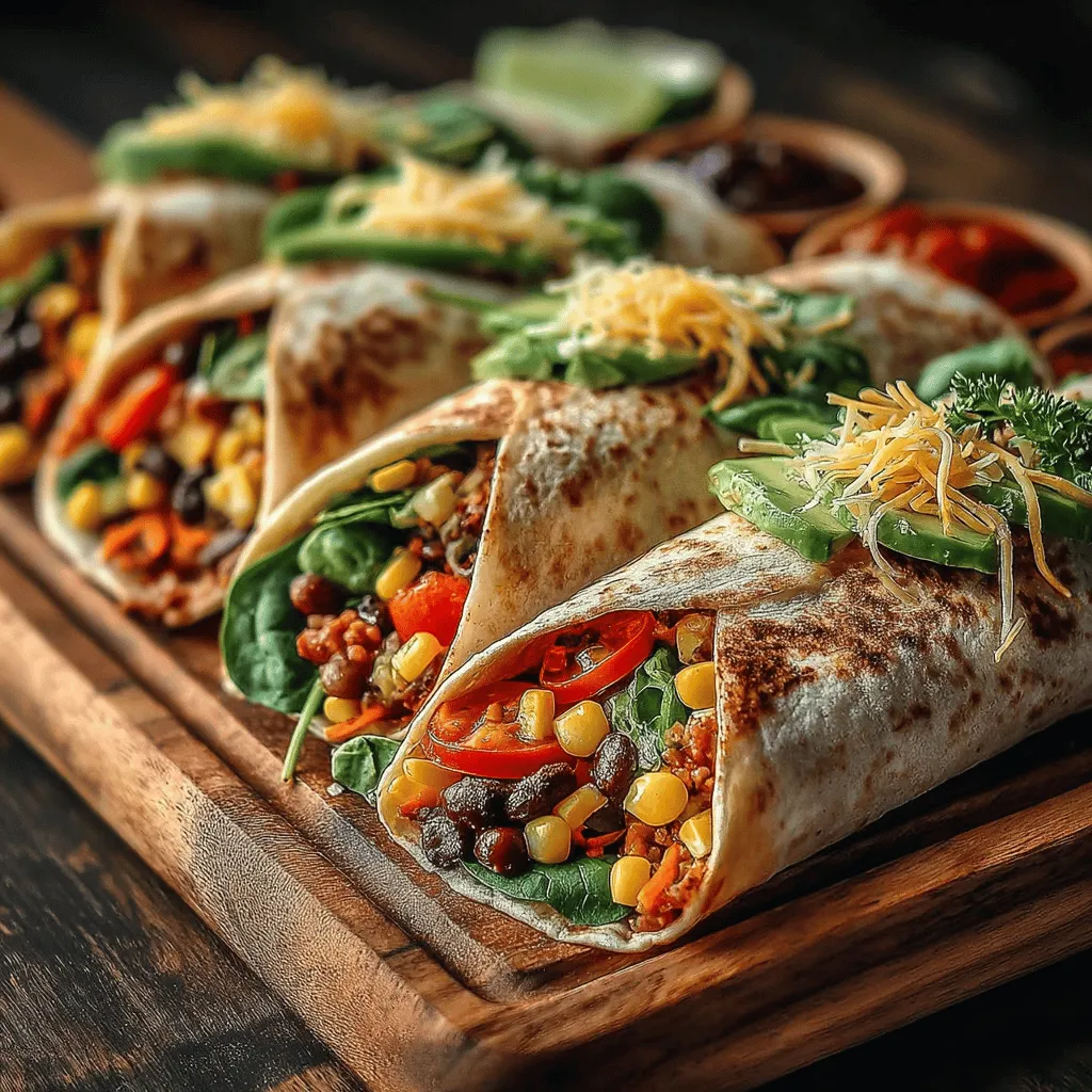 - 4 große Vollkorn-Tortillas - 1 Tasse schwarze Bohnen aus der Dose, abgespült und abgetropft - 1 Tasse Mais (aus der Dose oder gefroren, bei gefrorenem vorher auftauen) - 1 rote Paprika, gewürfelt - 1 Tasse Kirschtomaten, halbiert - 1 Avocado, in Scheiben geschnitten - 1 Tasse frischer Spinat oder gemischter Salat - 1/2 Tasse geriebener Käse (Cheddar oder Monterey Jack) - 1/4 Tasse griechischer Joghurt oder Sauerrahm - 1 Esslöffel Limettensaft - 1 Teelöffel Kreuzkümmel - 1 Teelöffel Chilipulver - Salz und Pfeffer nach Geschmack - Frischer Koriander (optional, zur Garnitur)