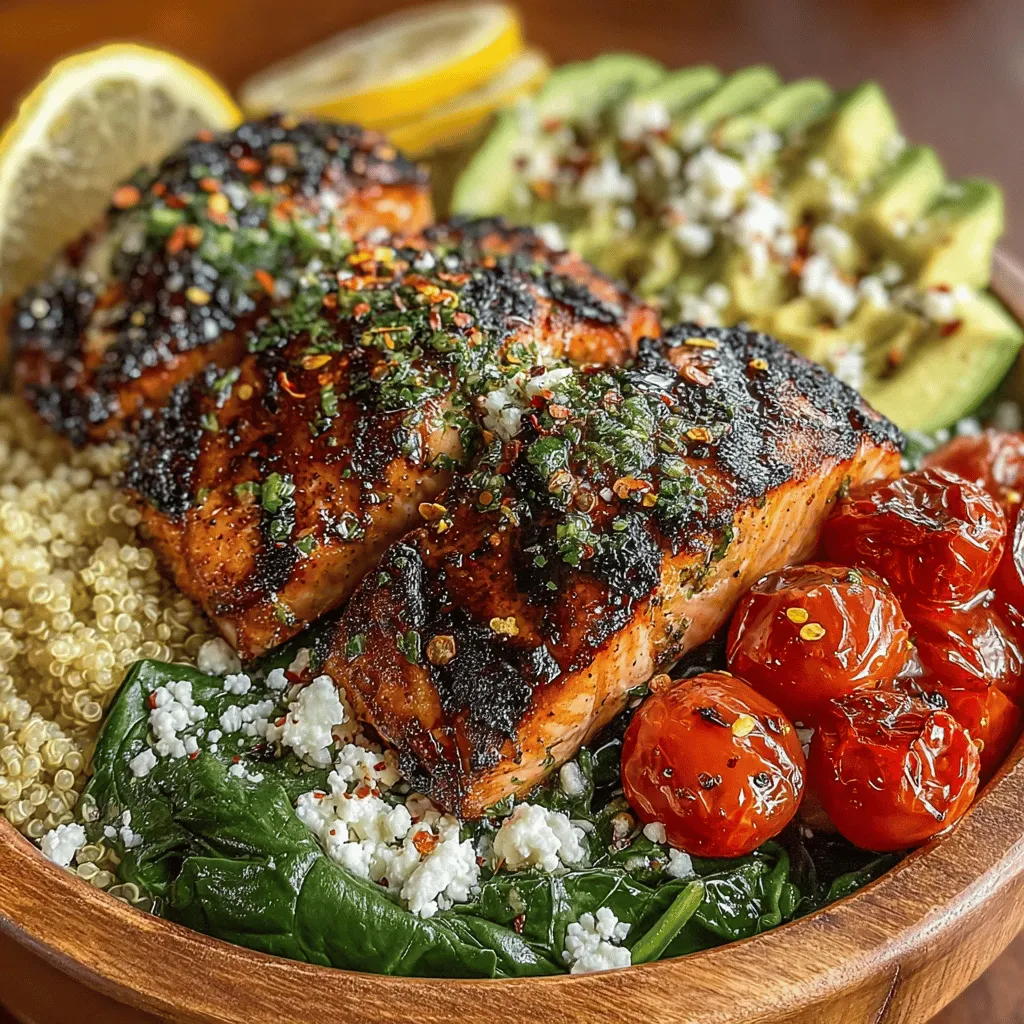 Die Pikante Zitronen-Kräuter-Grilllachs-Bowls sind nicht nur ein Fest für die Sinne, sondern auch eine gesunde und nahrhafte Mahlzeit, die sich perfekt für warme Sommertage eignet. Dieses Gericht kombiniert zarte, gegrillte Lachsfilets mit frischen Kräutern, cremiger Avocado und knackigen Cherrytomaten. Es ist eine wunderbare Möglichkeit, die Aromen des Meeres mit gesunden Zutaten zu verbinden und sich dabei gleichzeitig um das eigene Wohlbefinden zu kümmern.