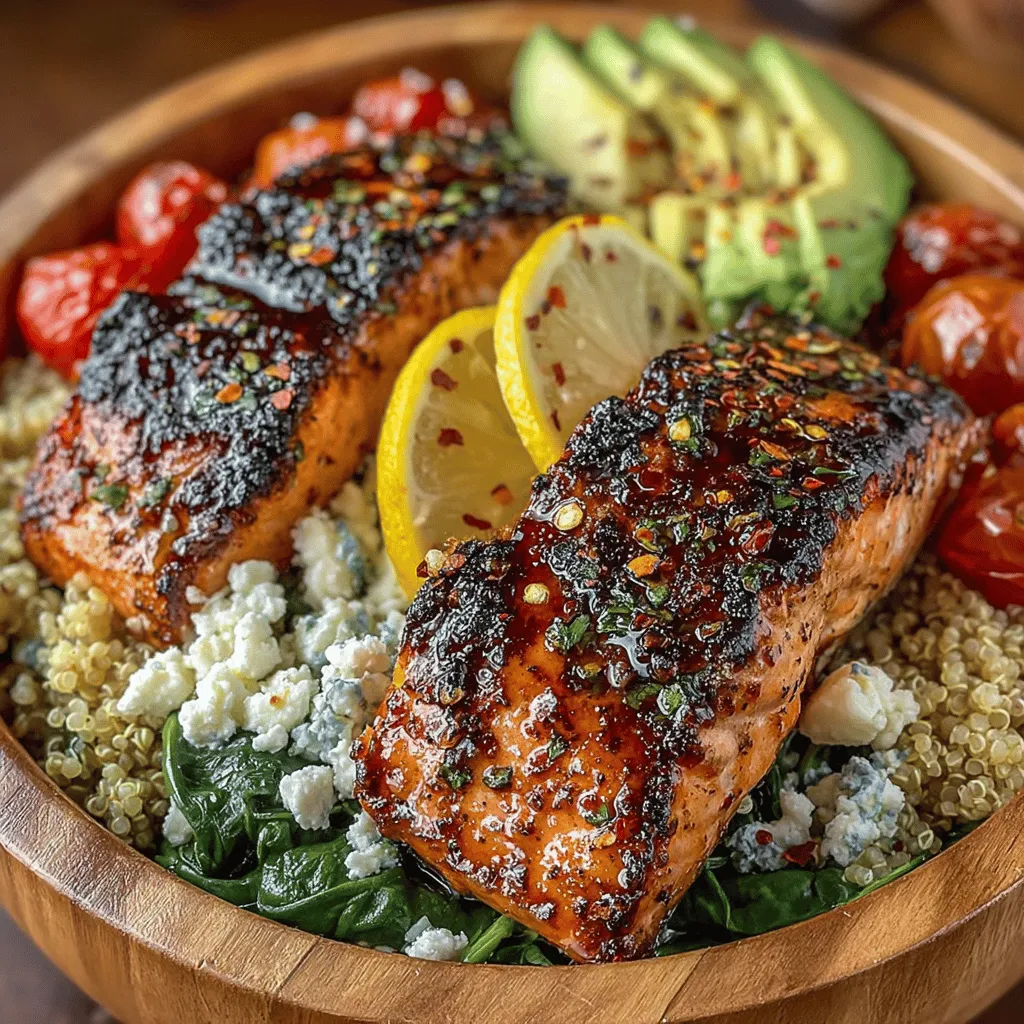 Die Pikante Zitronen-Kräuter-Grilllachs-Bowls sind nicht nur ein Fest für die Sinne, sondern auch eine gesunde und nahrhafte Mahlzeit, die sich perfekt für warme Sommertage eignet. Dieses Gericht kombiniert zarte, gegrillte Lachsfilets mit frischen Kräutern, cremiger Avocado und knackigen Cherrytomaten. Es ist eine wunderbare Möglichkeit, die Aromen des Meeres mit gesunden Zutaten zu verbinden und sich dabei gleichzeitig um das eigene Wohlbefinden zu kümmern.