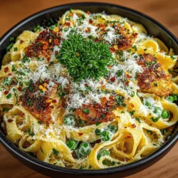 Die knoblauchige cremige Pasta mit Erbsen ist ein einfaches und dennoch köstliches Gericht, das perfekt für ein schnelles Abendessen unter der Woche ist. Diese Kombination aus zarter Pasta, einer reichhaltigen Sahnesauce und frischen Erbsen ist nicht nur lecker, sondern auch nahrhaft. Die Zutaten sind leicht erhältlich und bieten ein tolles Geschmackserlebnis, das sowohl Kinder als auch Erwachsene anspricht.