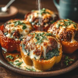 - 4 große Paprika (jede Farbe) - 450 g Rinderhackfleisch (85% mager) - 2 Tassen frischer Spinat, grob gehackt - 1 Tasse gekochter Reis (weiß oder braun) - 1 kleine Zwiebel, fein gehackt - 3 Knoblauchzehen, gehackt - 1 Dose (405 g) gewürfelte Tomaten mit Knoblauch und Zwiebel, abgetropft - 1 Teelöffel italienische Gewürzmischung - 1/2 Teelöffel zerstoßene rote Pfefferflocken (optional) - Salz und Pfeffer nach Geschmack - 1 Tasse geriebener Mozzarella-Käse - 2 Esslöffel Olivenöl - Frisches Basilikum oder Petersilie zur Garnitur (optional)