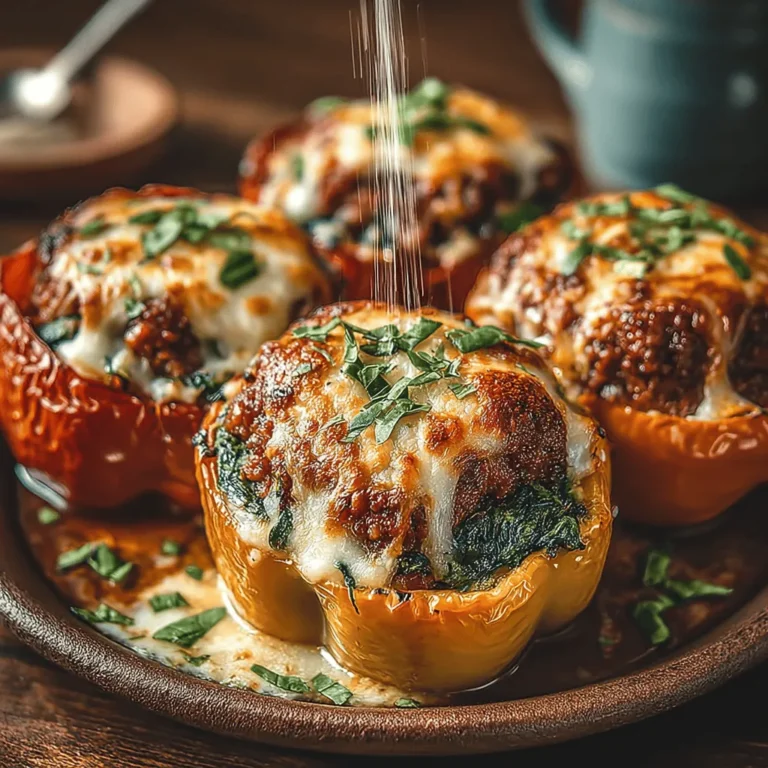 - 4 große Paprika (jede Farbe) - 450 g Rinderhackfleisch (85% mager) - 2 Tassen frischer Spinat, grob gehackt - 1 Tasse gekochter Reis (weiß oder braun) - 1 kleine Zwiebel, fein gehackt - 3 Knoblauchzehen, gehackt - 1 Dose (405 g) gewürfelte Tomaten mit Knoblauch und Zwiebel, abgetropft - 1 Teelöffel italienische Gewürzmischung - 1/2 Teelöffel zerstoßene rote Pfefferflocken (optional) - Salz und Pfeffer nach Geschmack - 1 Tasse geriebener Mozzarella-Käse - 2 Esslöffel Olivenöl - Frisches Basilikum oder Petersilie zur Garnitur (optional)