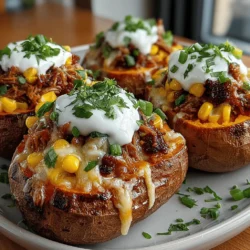 Käse-Pulled-Pork gefüllte Süßkartoffeln