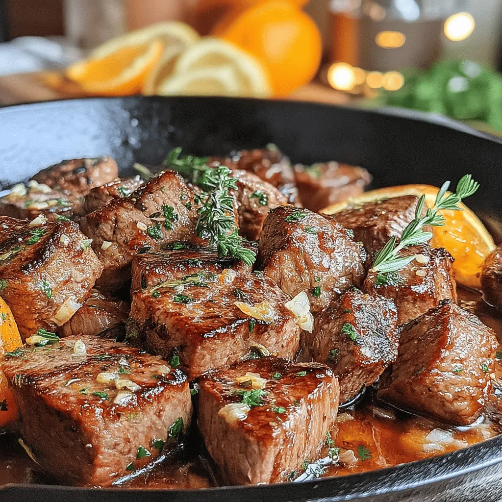 Sizzelnde Knoblauch-Butter-Steak-Bissen sind ein wahres Festmahl für Fleischliebhaber. Dieses Rezept kombiniert zartes Sirloinsteak mit aromatischer Knoblauch-Butter und frischen Kräutern, die jedem Bissen eine wunderbare Geschmacksintensität verleihen. Perfekt für ein schnelles Abendessen oder besondere Anlässe, lässt sich dieses Gericht in kürzester Zeit zubereiten.