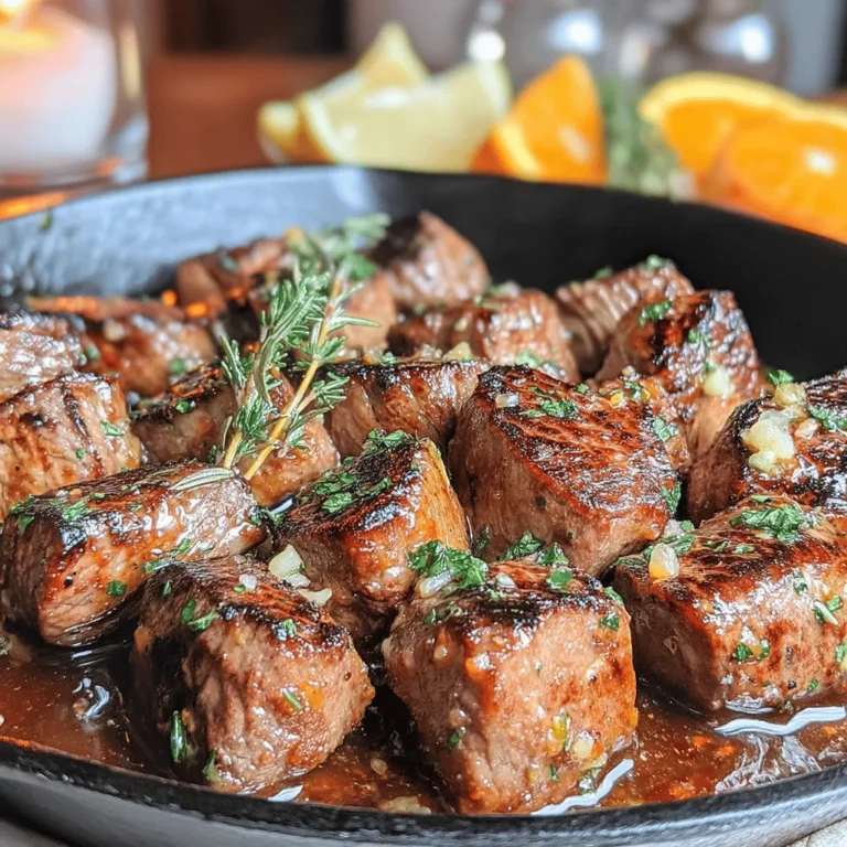 Sizzelnde Knoblauch-Butter-Steak-Bissen sind ein wahres Festmahl für Fleischliebhaber. Dieses Rezept kombiniert zartes Sirloinsteak mit aromatischer Knoblauch-Butter und frischen Kräutern, die jedem Bissen eine wunderbare Geschmacksintensität verleihen. Perfekt für ein schnelles Abendessen oder besondere Anlässe, lässt sich dieses Gericht in kürzester Zeit zubereiten.