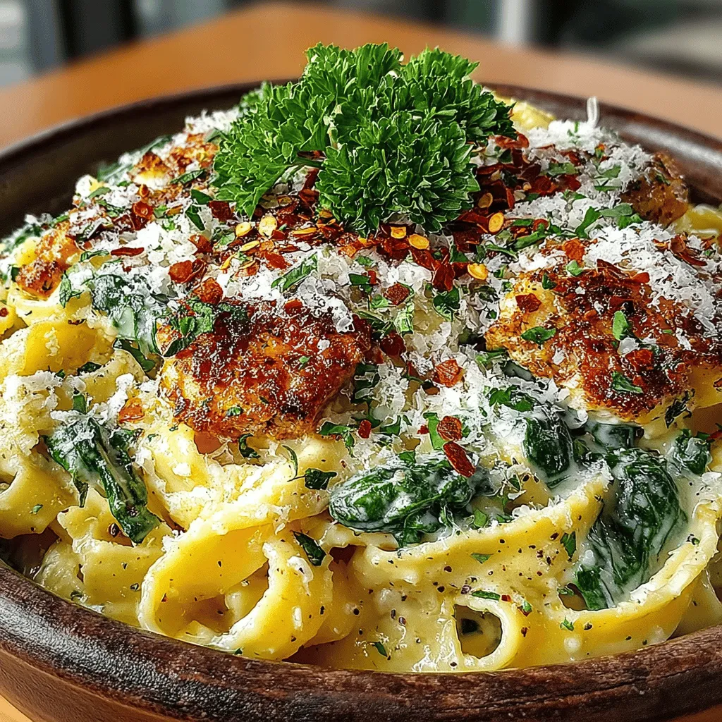 - 340 g Fettuccine oder Pasta nach Wahl (ca. 12 oz) - 2 Tassen frischer Spinat, grob gehackt - 4 Knoblauchzehen, fein gehackt - 1 Tasse Schlagsahne - 1 Tasse geriebener Parmesan - 2 Esslöffel Olivenöl - 1 Esslöffel Butter - 1 Teelöffel italienische Gewürzmischung - Salz und Pfeffer nach Geschmack - Rote Pfefferflocken (optional) zum Garnieren - Frische Petersilie, gehackt, zum Garnieren