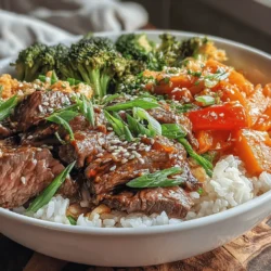 Das Rezept für die Sizzling Beef & Colorful Veggie Stir-Fry Bowl ist nicht nur ein Fest für die Augen, sondern auch ein Genuss für den Gaumen. Diese bunte Schüssel vereint zartes Rindfleisch mit knackigem Gemüse und sorgt für ein schnelles, gesundes Abendessen, das sich perfekt für geschäftige Wochentage eignet. Die Kombination aus frischen Zutaten und aromatischen Gewürzen macht dieses Gericht zu einem Favoriten in vielen Küchen.