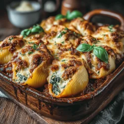 - 20 große Pastaschalen - 450 g Hackfleisch vom Truthahn - 250 g Ricotta-Käse - 2 Tassen frischer Spinat, grob gehackt - 1 Tasse geriebener Mozzarella-Käse, geteilt - 50 g geriebener Parmesan-Käse - 1 Ei, geschlagen - 2 Knoblauchzehen, fein gehackt - 1 Teelöffel getrocknete italienische Gewürzmischung - 1 Glas (680 g) Marinara-Sauce - Salz und Pfeffer nach Geschmack - Frische Basilikumblätter zur Garnierung (optional)