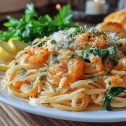Würzige Knoblauch-Garnelen und Spinat-Linguine