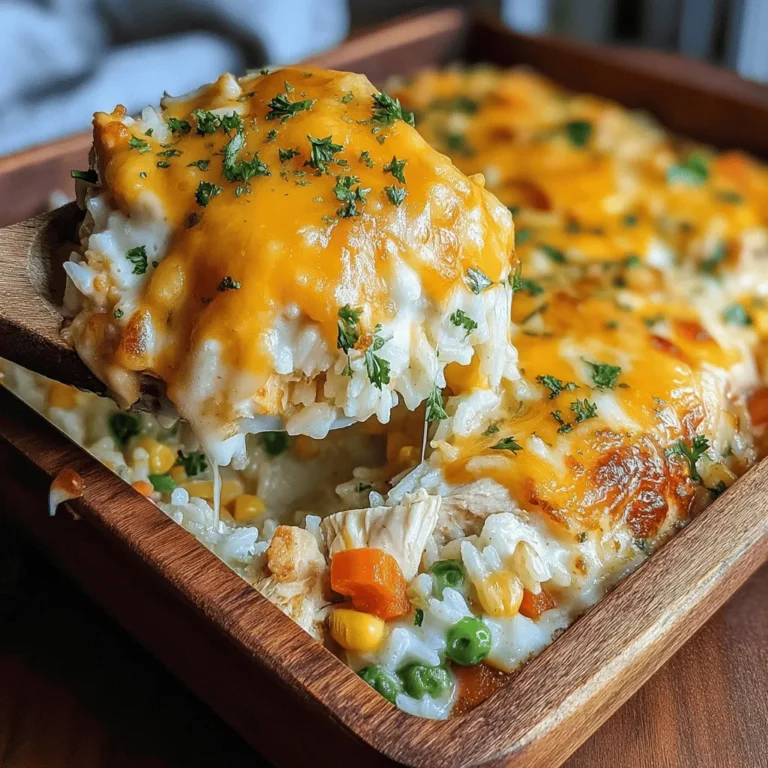 Dieser Käse Komfort Hühnchen & Reis Auflauf ist das perfekte Gericht für gemütliche Abende. Mit seinen herzhaften Zutaten und dem cremigen Käse ist es nicht nur sättigend, sondern auch unglaublich einfach zuzubereiten. Dieses Rezept vereint die Aromen von zartem Hähnchen, aromatischem Gemüse und geschmolzenem Käse zu einem unwiderstehlichen Genuss, der die ganze Familie erfreut.
