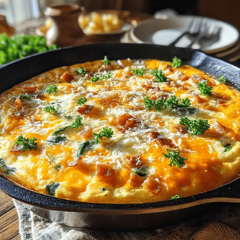 Die käsegefüllte Frittata-Überraschung ist ein köstliches und vielseitiges Gericht, das sich ideal für Frühstück, Brunch oder sogar als leichtes Abendessen eignet. Mit ihrer Kombination aus cremigen Eiern, herzhaften Makkaroni und einer Vielzahl von Käsesorten ist sie ein echter Genuss für die ganze Familie. Diese Frittata ist nicht nur einfach zuzubereiten, sondern auch perfekt, um Reste zu verwerten.