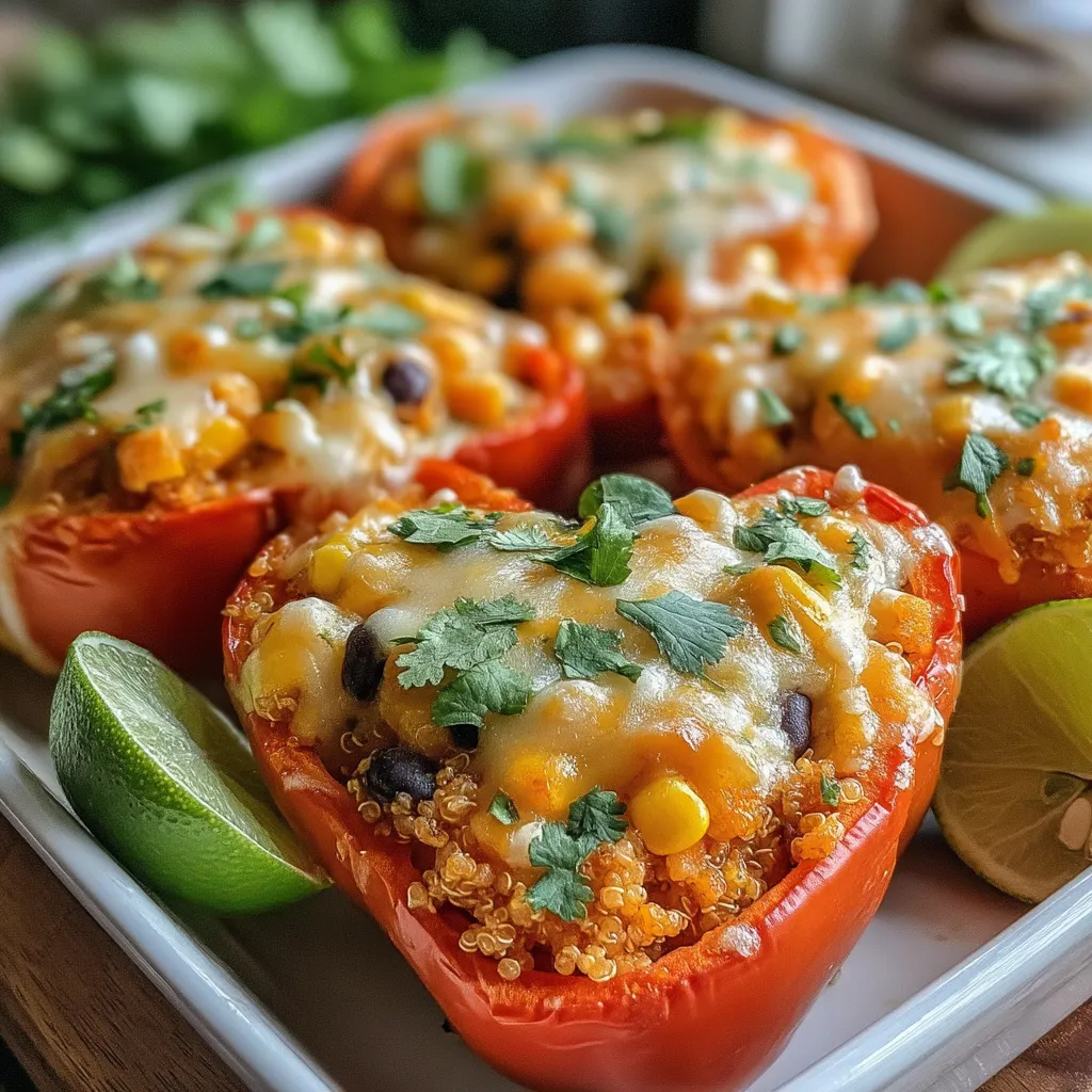 Herzhafte gefüllte Paprika sind nicht nur ein Genuss für den Gaumen, sondern auch ein wahrer Augenschmaus. Dieses Gericht kombiniert die süße Note von roten Paprika mit einer würzigen Quinoa-Füllung, die mit schwarzen Bohnen, Mais und aromatischen Gewürzen angereichert ist. Perfekt für ein gemütliches Abendessen oder als Highlight auf dem Buffet.