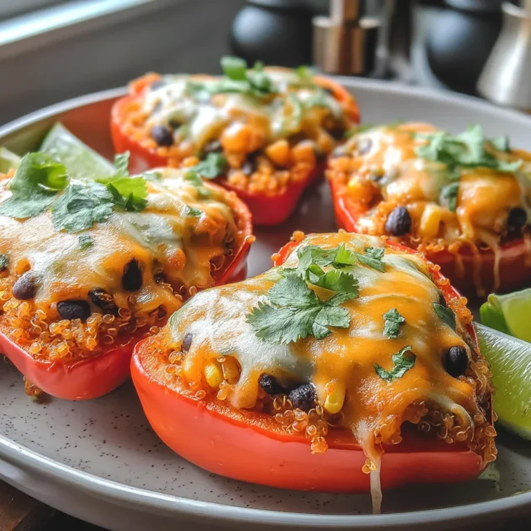 Herzhafte gefüllte Paprika sind nicht nur ein Genuss für den Gaumen, sondern auch ein wahrer Augenschmaus. Dieses Gericht kombiniert die süße Note von roten Paprika mit einer würzigen Quinoa-Füllung, die mit schwarzen Bohnen, Mais und aromatischen Gewürzen angereichert ist. Perfekt für ein gemütliches Abendessen oder als Highlight auf dem Buffet.